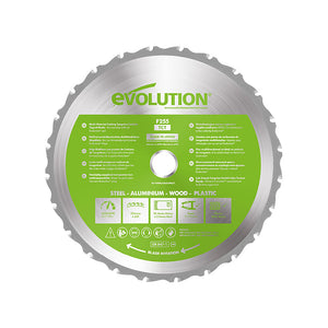 Lama multi-materiale TCT Evolution da 255 mm con 24 denti e alesaggio da 25,4 mm per troncatrice e sega da banco