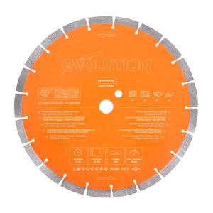 Disco diamantato premium segmentato da 300 mm con foro da 22,2 mm Evolution per sega circolare per calcestruzzo