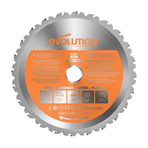 Lama multi-materiale TCT Evolution da 210 mm con 24 denti e alesaggio da 25,4 mm per troncatrice angolare e sega da banco