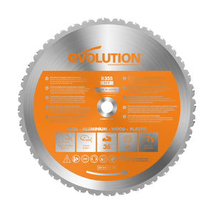 Lama multi-materiale TCT Evolution da 355 mm 36 denti foro 25,4 mm per sega circolare