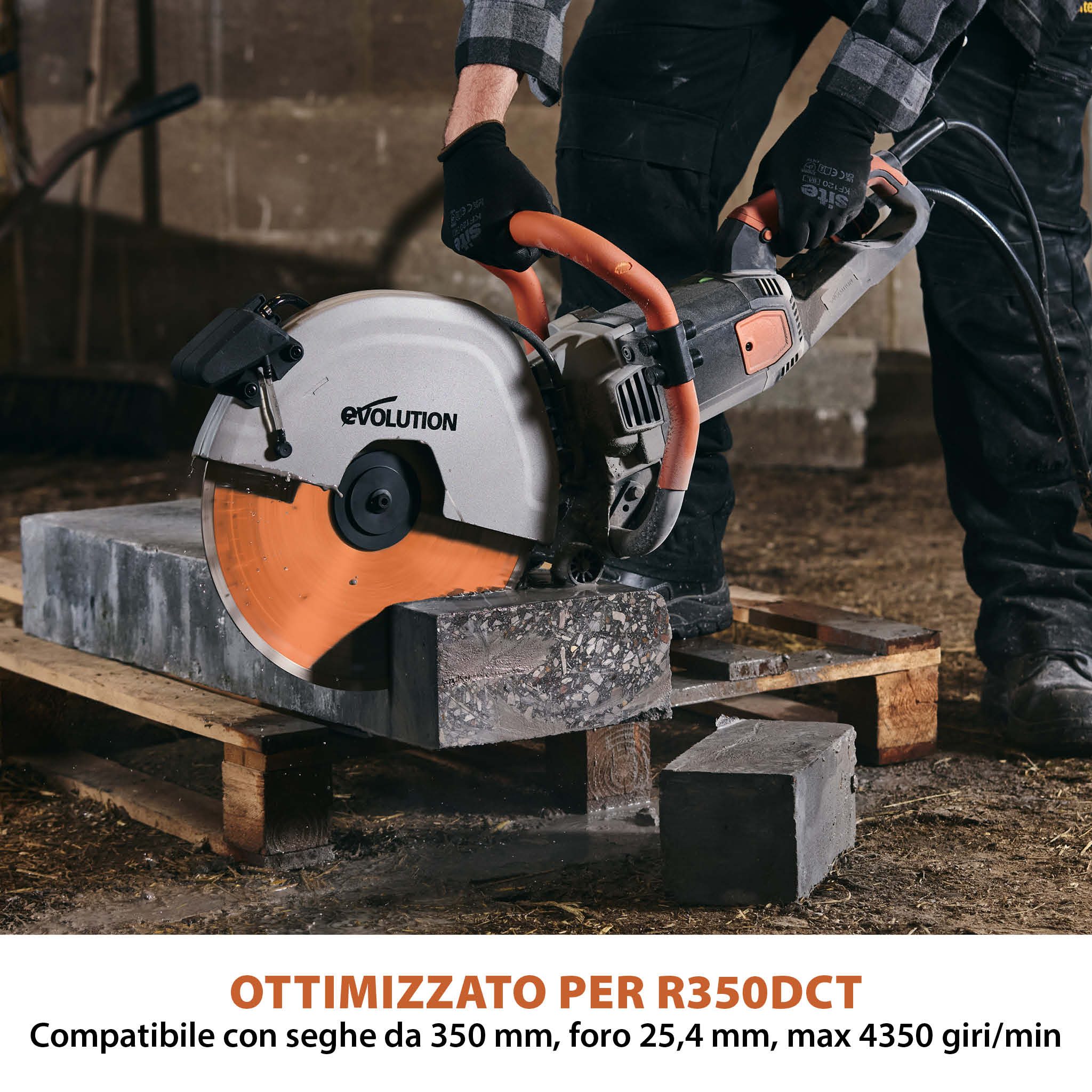 Disco diamantato premium Evolution 350mm con alta concentrazione di diamante, bordo segmentato e foro da 22,2mm