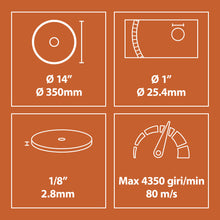 Disco diamantato premium Evolution 350mm con alta concentrazione di diamante, bordo segmentato e foro da 22,2mm