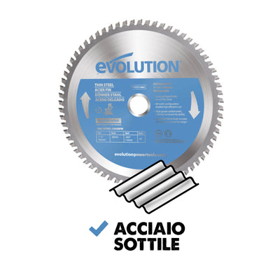Lama di precisione per acciaio TCT da 185 mm con 68 denti e foro da 20 mm Evolution per troncatrici