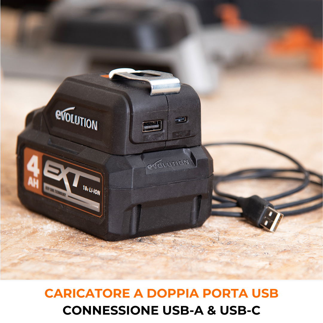 Caricatore per cellulare USB con luce LED per batterie Evolution