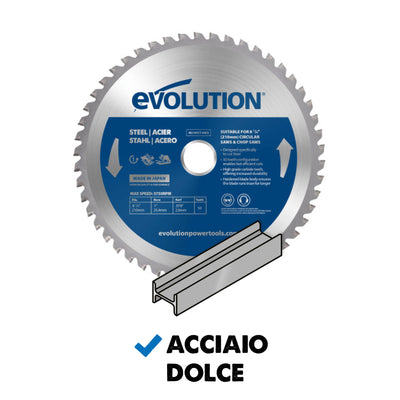 Lama per acciaio in TCT Evolution da 210 mm, 50 denti e alesaggio da 25,4 mm per sega circolare