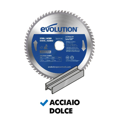 Lama per acciaio in TCT Evolution da 210 mm con 50 denti e alesaggio da 25,4 mm per troncatrice a trazione angolare / radiale