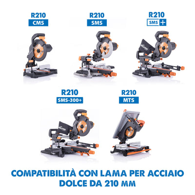 Lama per acciaio in TCT Evolution da 210 mm con 50 denti e alesaggio da 25,4 mm per troncatrice a trazione angolare / radiale