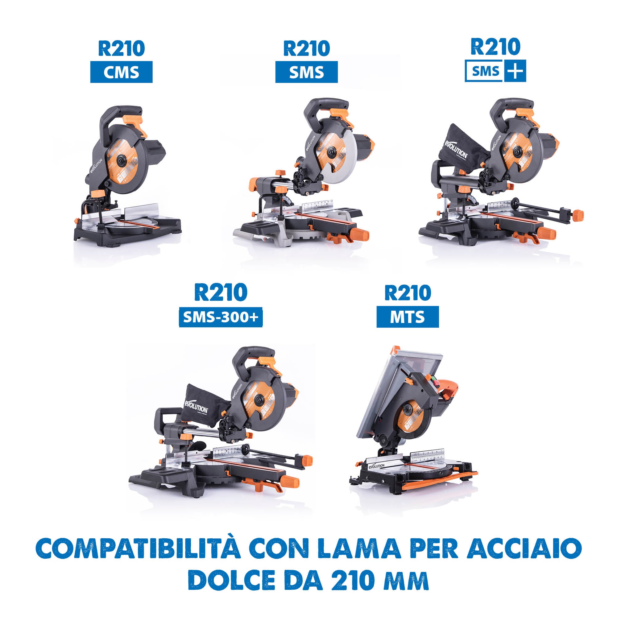 Lama per acciaio in TCT Evolution da 210 mm con 50 denti e alesaggio da 25,4 mm per troncatrice a trazione angolare / radiale