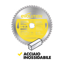 Lama per taglio acciaio inox in TCT Evolution da 210 mm, 54 denti, alesaggio da 25,4 mm per seghe circolari