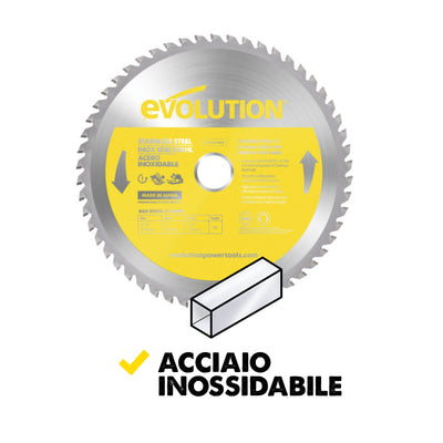 Lama per taglio acciaio inox in TCT Evolution da 210 mm, 54 denti, alesaggio da 25,4 mm per seghe circolari