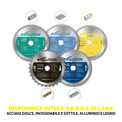 Lama per taglio acciaio inox in TCT Evolution da 210 mm, 54 denti, alesaggio da 25,4 mm per seghe circolari