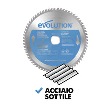 Lama di precisione per acciaio TCT Evolution da 210 mm, 68 denti, alesaggio 25,4 mm per troncatrice angolare.