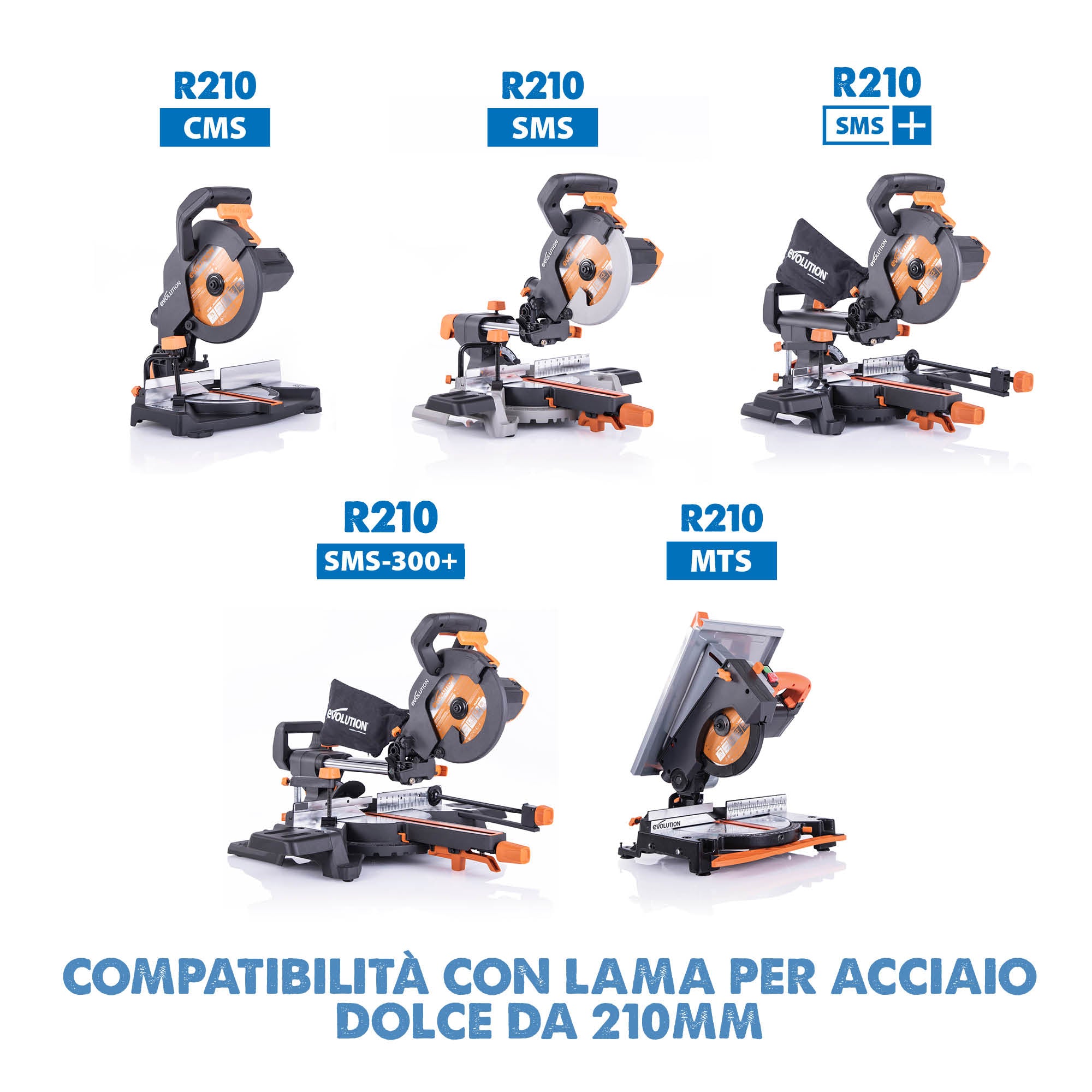 Lama di precisione per acciaio TCT Evolution da 210 mm, 68 denti, alesaggio 25,4 mm per troncatrice angolare.