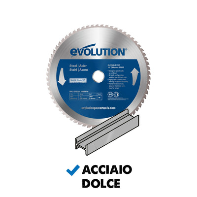 Lama professionale per acciaio in TCT Evolution da 255mm con 52 denti, alesaggio 25,4mm per troncatrice radiale angolare