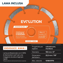 Disco diamantato Endurance per cemento da 150mm, con diametro interno di 22.2mm
