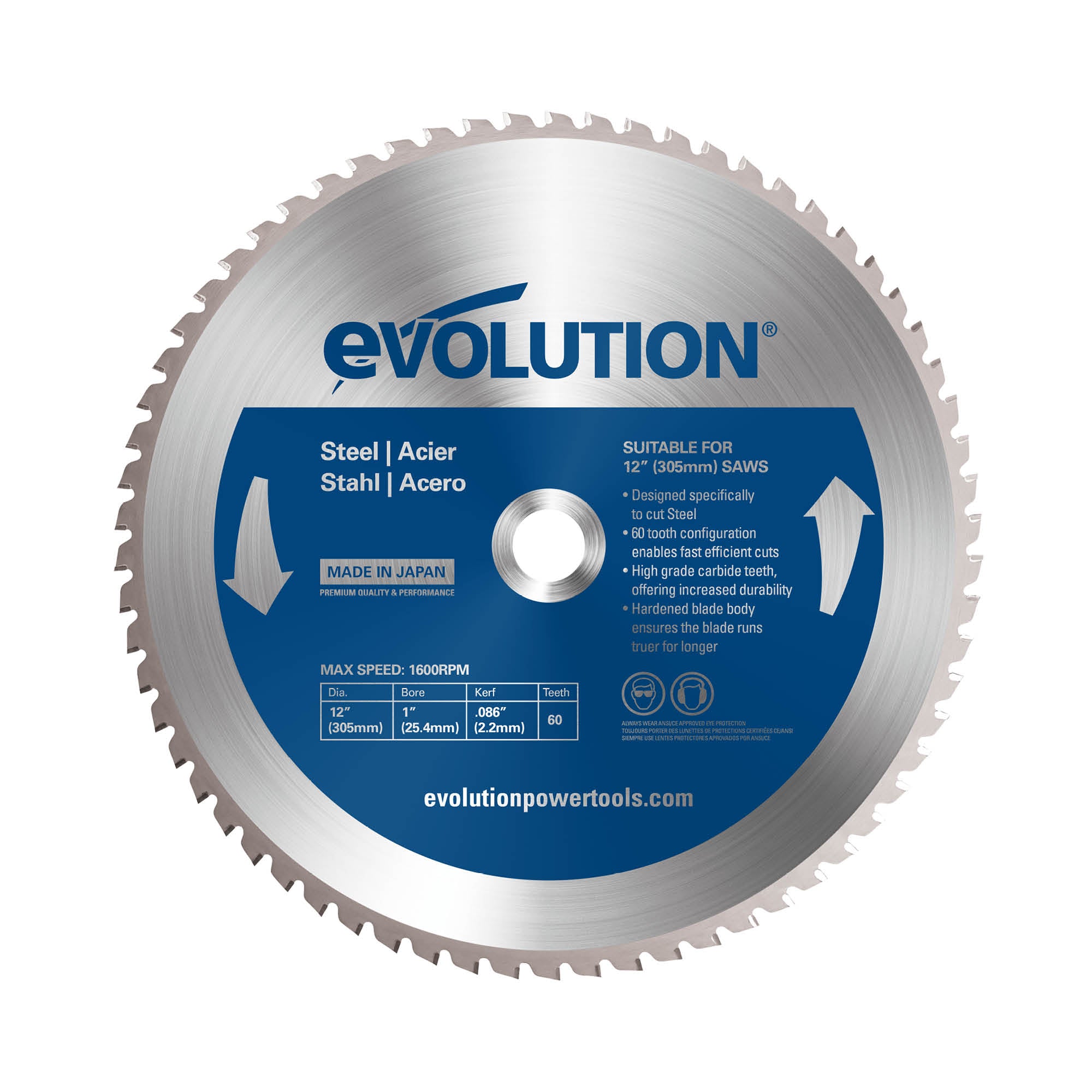 Lama per acciaio in TCT Evolution da 305 mm, 60 denti, alesaggio da 25,4 mm per troncatrice