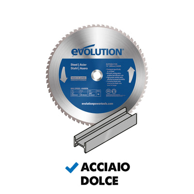 Lama per acciaio in TCT Evolution da 355mm con 66 denti, alesaggio 25,4mm per troncatrice a trazione e angolare