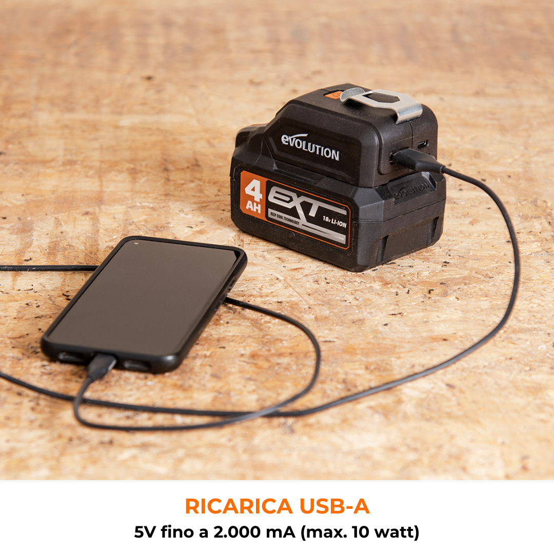 Caricatore per cellulare USB con luce LED per batterie Evolution