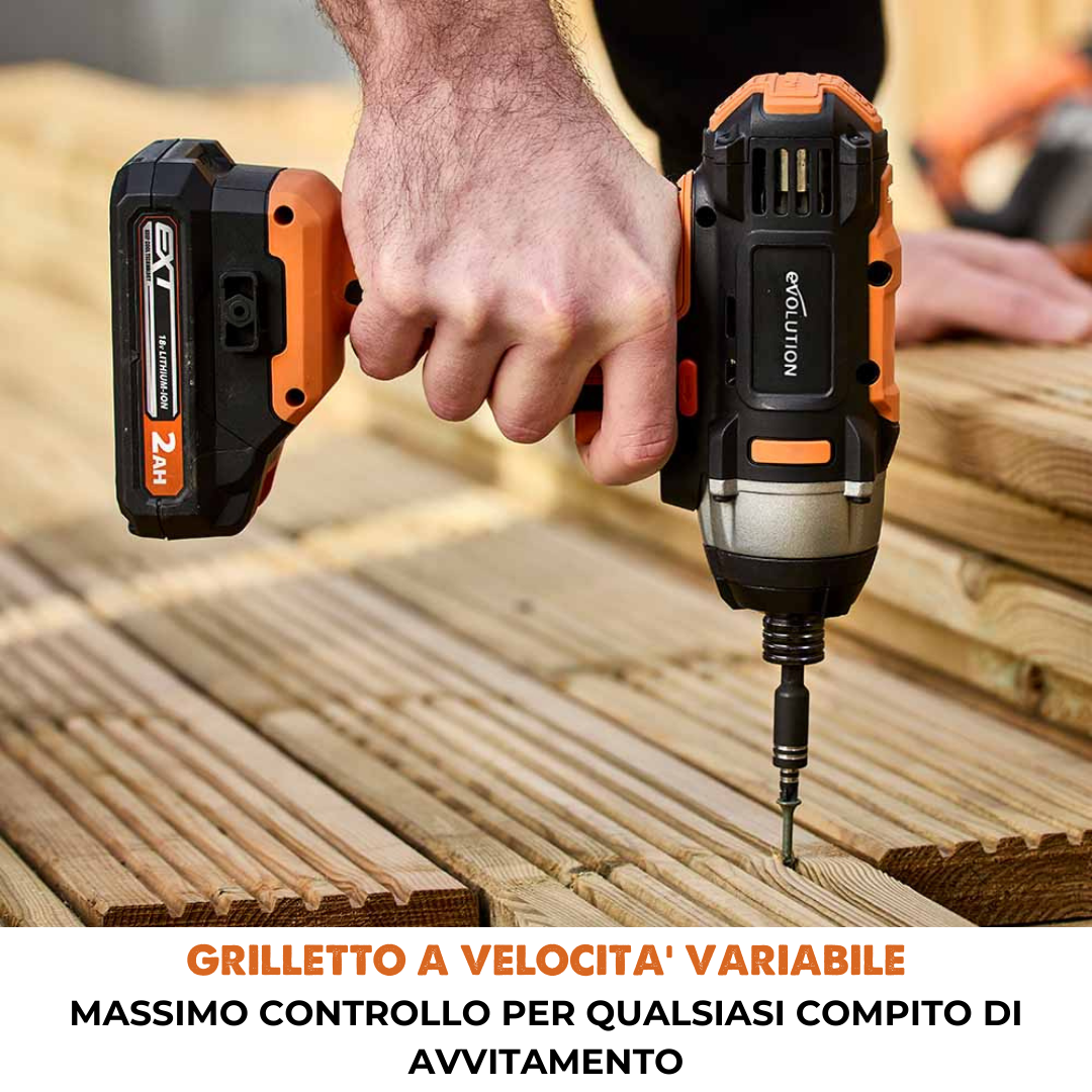 Avvitatore a percussione a batteria Evolution R180IDR-Li con batteria da 2Ah e caricabatterie
