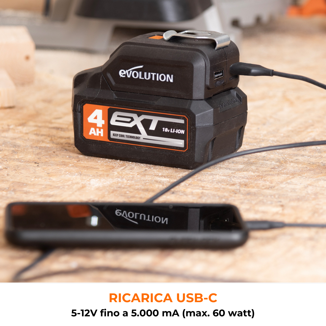 Caricatore per cellulare USB con luce LED per batterie Evolution