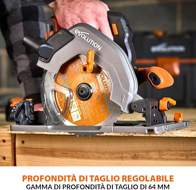 Pacchetto Evolution: Sega circolare a batteria 185mm R185CCSX-Li con batteria da 4Ah e caricabatterie + guida di taglio 2,8 metri