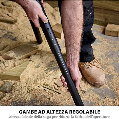 Pacchetto Evolution: Troncatrice radiale angolare da 255 mm R255SMS+ con lama multi-materiale TCT + Supporto universale PLUS