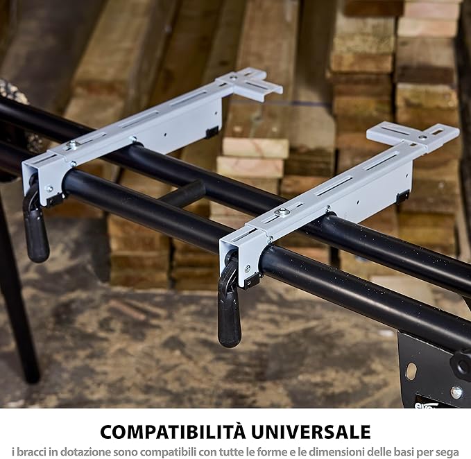 Pacchetto Evolution: Troncatrice radiale angolare da 255 mm R255SMS+ con lama multi-materiale TCT + Supporto universale PLUS