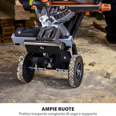 Pacchetto Evolution: Troncatrice radiale angolare da 255 mm R255SMS+ con lama multi-materiale TCT + Supporto universale PLUS