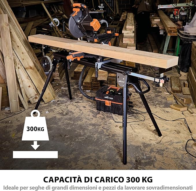 Pacchetto Evolution: Troncatrice radiale angolare da 255 mm R255SMS+ con lama multi-materiale TCT + Supporto universale PLUS