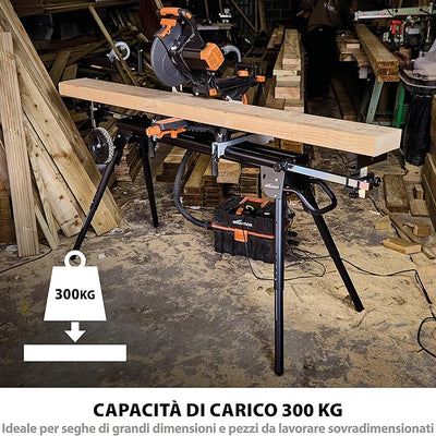 Pacchetto Evolution: Troncatrice radiale a doppia inclinazione da 255mm R255SMS-DB+ con lama multi-materiale TCT e lama per legno da finitura + Supporto universale PLUS