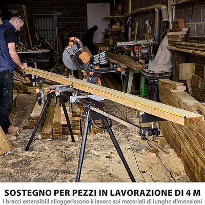 Pacchetto Evolution: Troncatrice radiale angolare da 255 mm R255SMS+ con lama multi-materiale TCT + Supporto universale PLUS