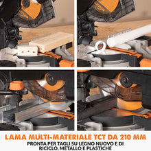 Pacchetto Evolution: Troncatrice angolare con piano superiore R210MTS-G2 lama da 210mm multi-materiale TCT + Supporto universale