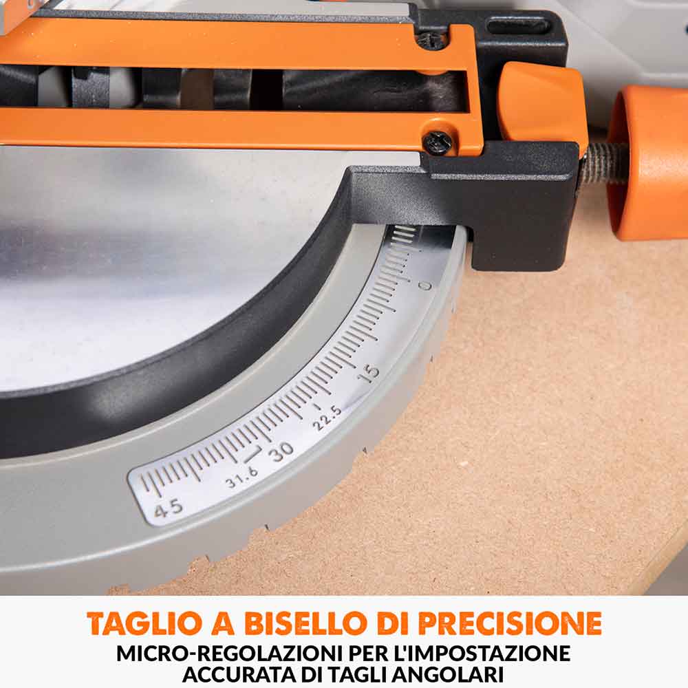 Pacchetto Evolution: Troncatrice angolare con piano superiore R210MTS-G2 lama da 210mm multi-materiale TCT + Supporto universale
