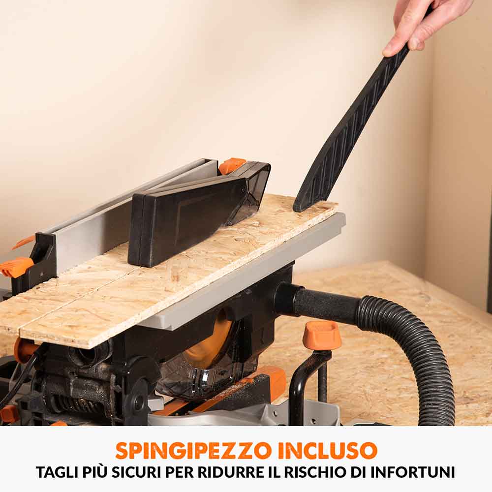 Pacchetto Evolution: Troncatrice angolare con piano superiore R210MTS-G2 lama da 210mm multi-materiale TCT + Supporto universale