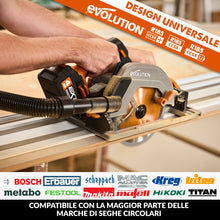 Pacchetto Evolution: Sega circolare a batteria 185mm R185CCSX-Li con batteria da 4Ah e caricabatterie + guida di taglio 2,8 metri