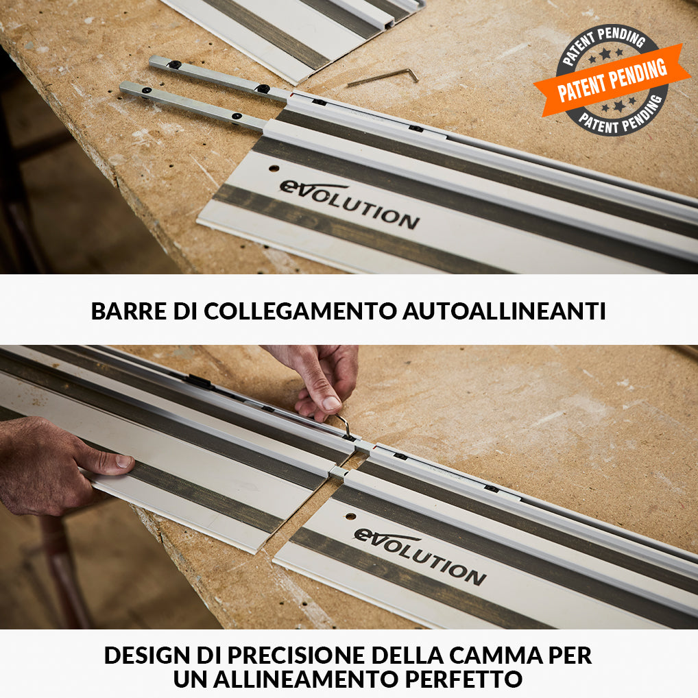 Pacchetto Evolution: Sega circolare R185CCSX+ con lama da 185mm multi-materiale TCT + borsa per il trasporto + Binari guida al taglio universali da 2,8 m