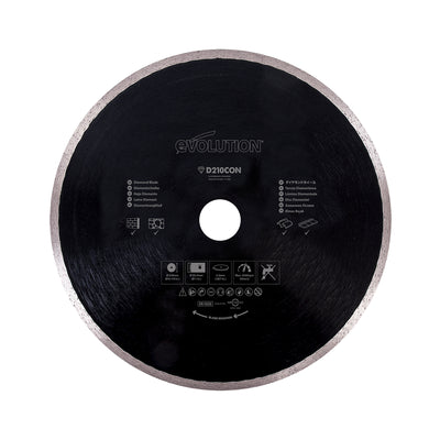 Disco diamantato Evolution da 210 mm con alesaggio da 25,4 mm per troncatrice radiale / a trazione e sega da banco