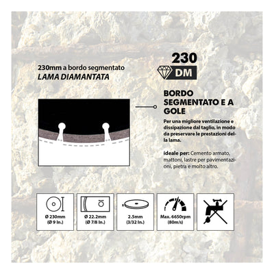 Disco diamantato segmentato Evolution da 230mm, alesaggio da 22,2mm