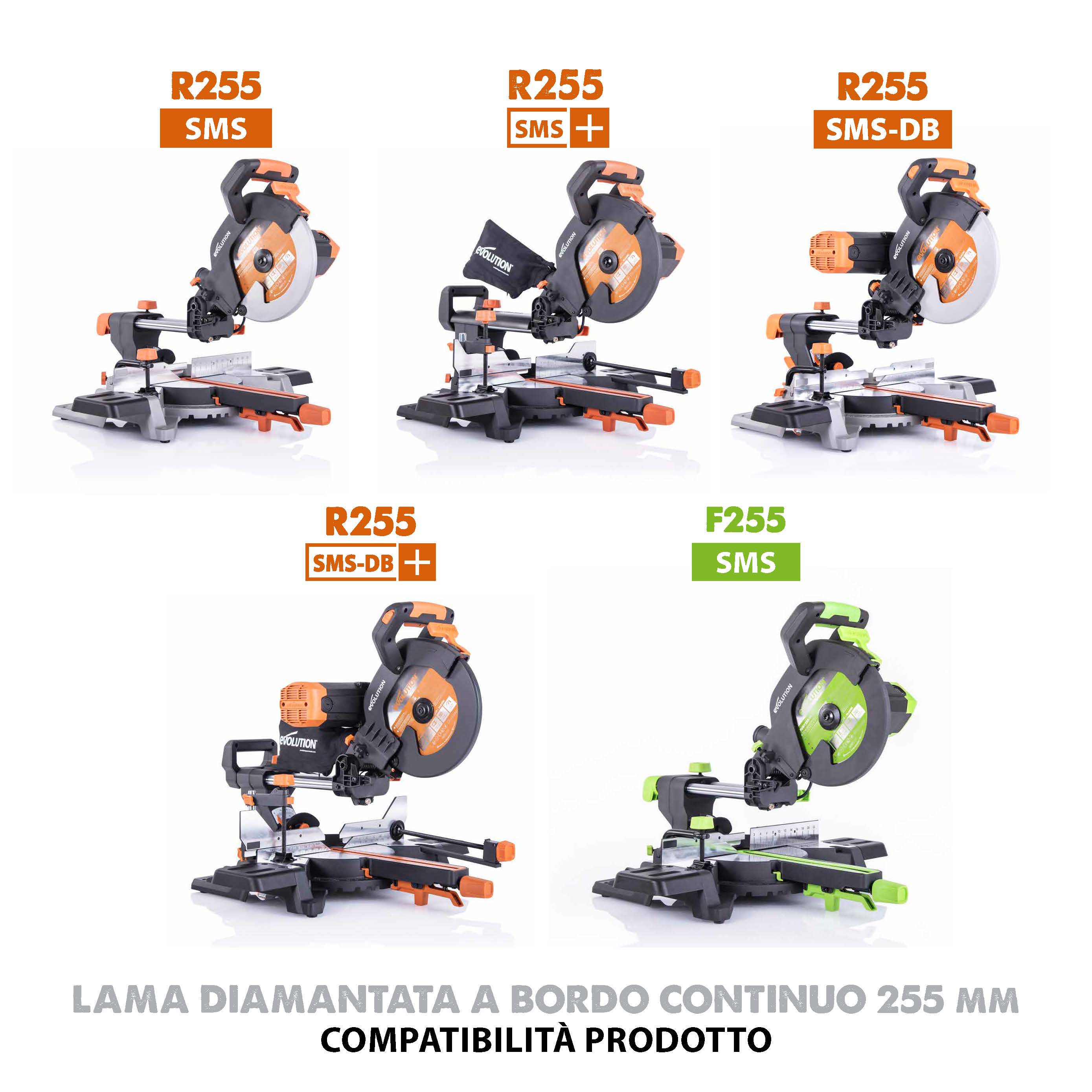 Disco diamantato Evolution da 255 mm con alesaggio da 25,4 mm per troncatrice radiale / a trazione e sega da banco