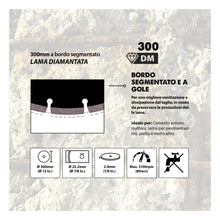 Disco diamantato segmentato Evolution da 300 mm, alesaggio da 22,2 mm per troncatrice per calcestruzzo