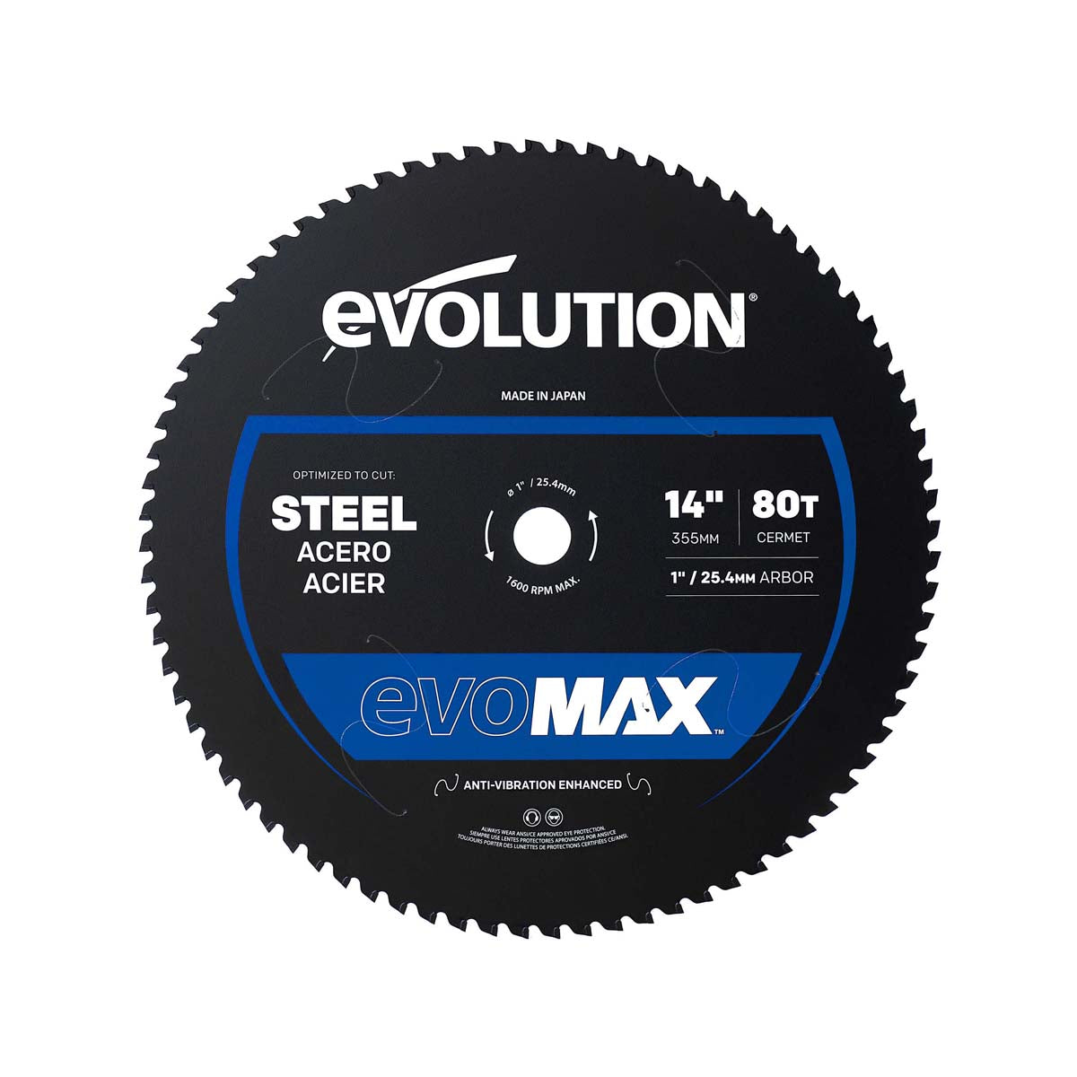 Lama EVOMAX 355mm con 80 denti in carburo Cermet per il taglio professionale e intensivo di acciaio dolce