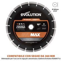 Disco diamantato EVOMAX 260mm – ultra sottile, specifico per seghe a disco a batteria