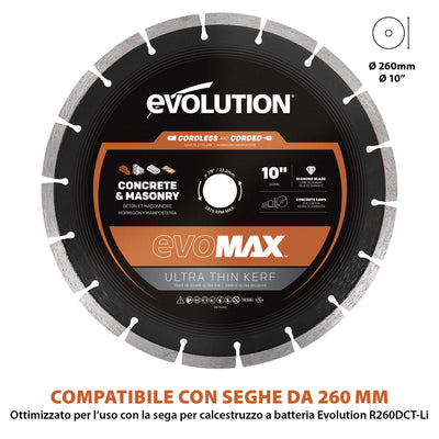 Disco diamantato EVOMAX 260mm – ultra sottile, specifico per seghe a disco a batteria