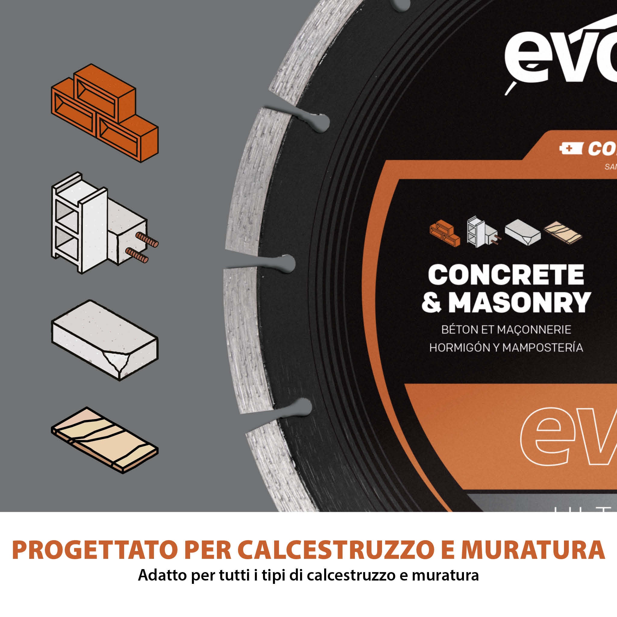Disco diamantato EVOMAX 260mm – ultra sottile, specifico per seghe a disco a batteria