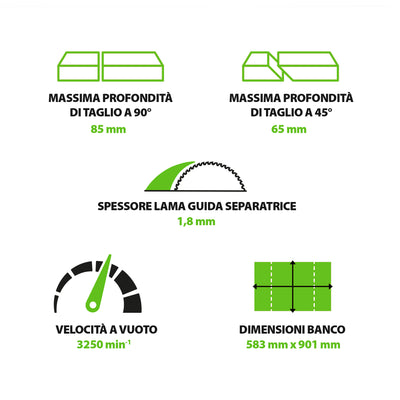 Banco sega Evolution FURY5-S con lama in TCT da 255mm per taglio multi-materiale – Semi Nuovo (B-GRADE)