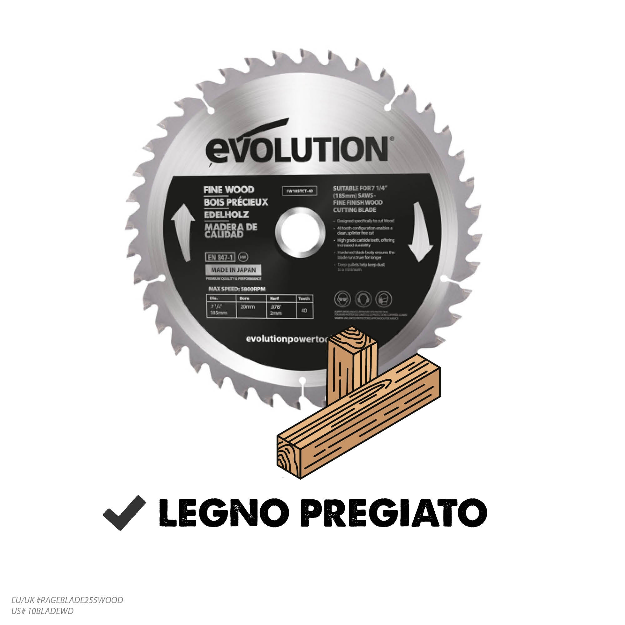 Lama da finitura per legno in TCT da 185mm, 40 denti, alesaggio 20mm per seghe circolari e troncatrici