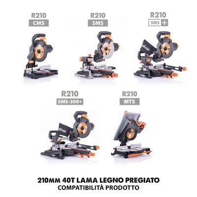 Lama da finitura per legno in TCT 210mm, 40 denti, alesaggio 25,4mm per troncatrici e seghe da banco