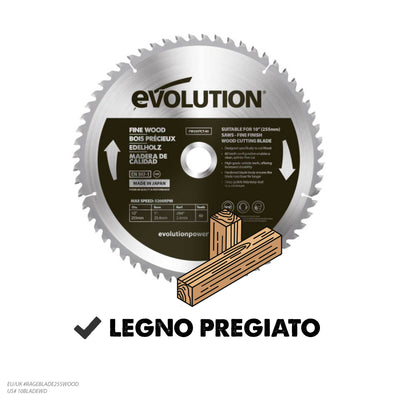 Lama da finitura per legno in TCT da 255mm, 60 denti, alesaggio 25,4mm – per troncatrice e sega da banco