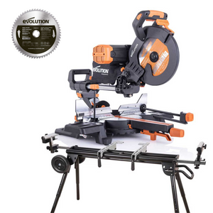 Pacchetto Evolution: Troncatrice Radiale a doppia inclinazione da 255mm R255SMS-DB+ con lama multi-materiale TCT e lama per legno da finitura + Supporto Universale PLUS