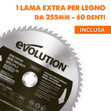 Pacchetto Evolution: Troncatrice radiale a doppia inclinazione da 255mm R255SMS-DB+ con lama multi-materiale TCT e lama per legno da finitura + Supporto universale PLUS
